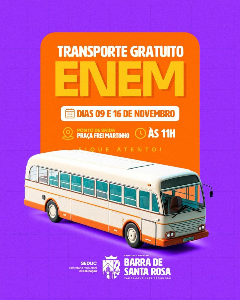 Barra de Santa Rosa garante transporte gratuito para estudantes que farão o ENEM