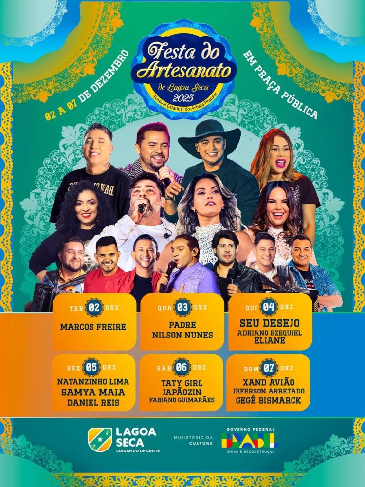 Em Lagoa Seca termina nessa quarta feira ás inscrições para comerciantes participarem da Festa do Artesanato 2025