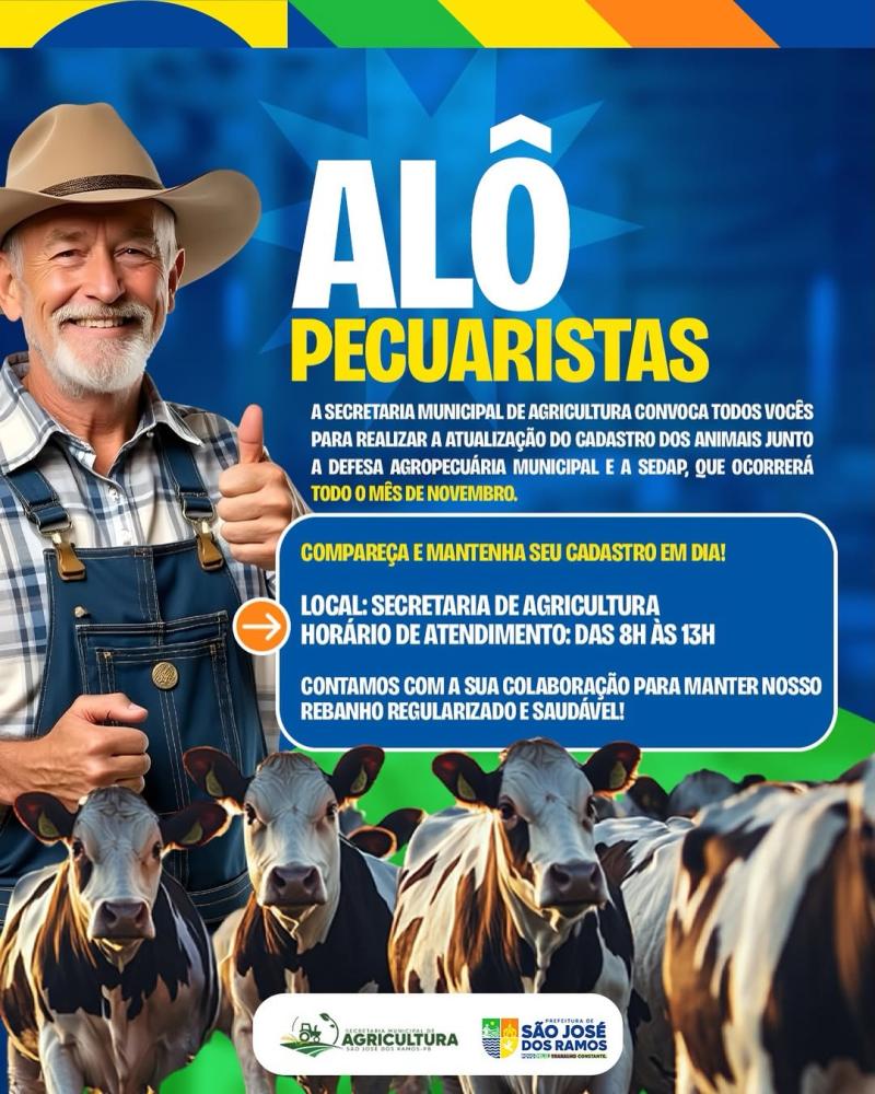 São José dos Ramos inicia atualização do cadastro de animais para fortalecer o controle agropecuário