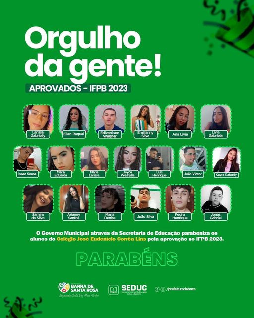 Prefeitura de Barra de Santa Rosa comemora aprovação de alunos da rede municipal no IFPB