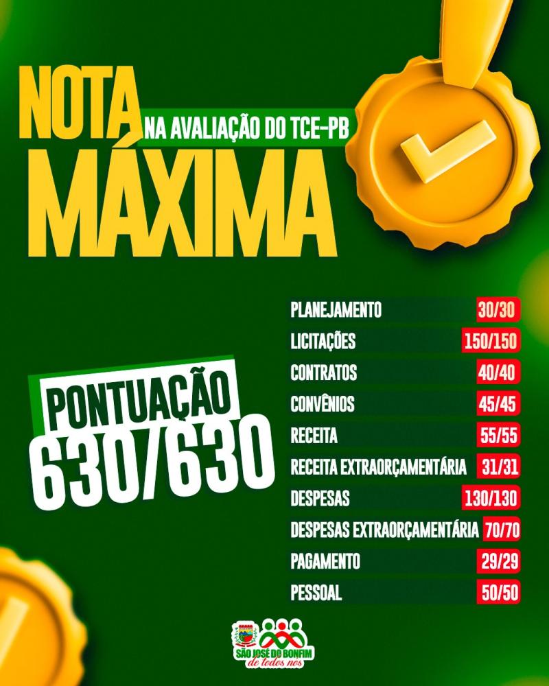 São José do Bonfim conquista nota máxima no TCE-PB pela segunda vez