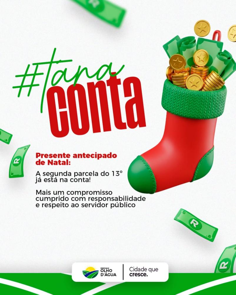 Prefeitura de Olho D’Água antecipa segunda parcela do 13º salário dos servidores