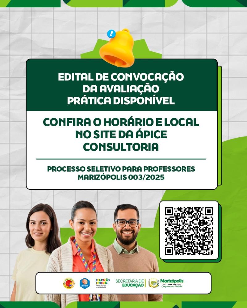 Prefeitura de Marizópolis divulga edital de convocação para avaliação prática do Processo Seletivo de Professores