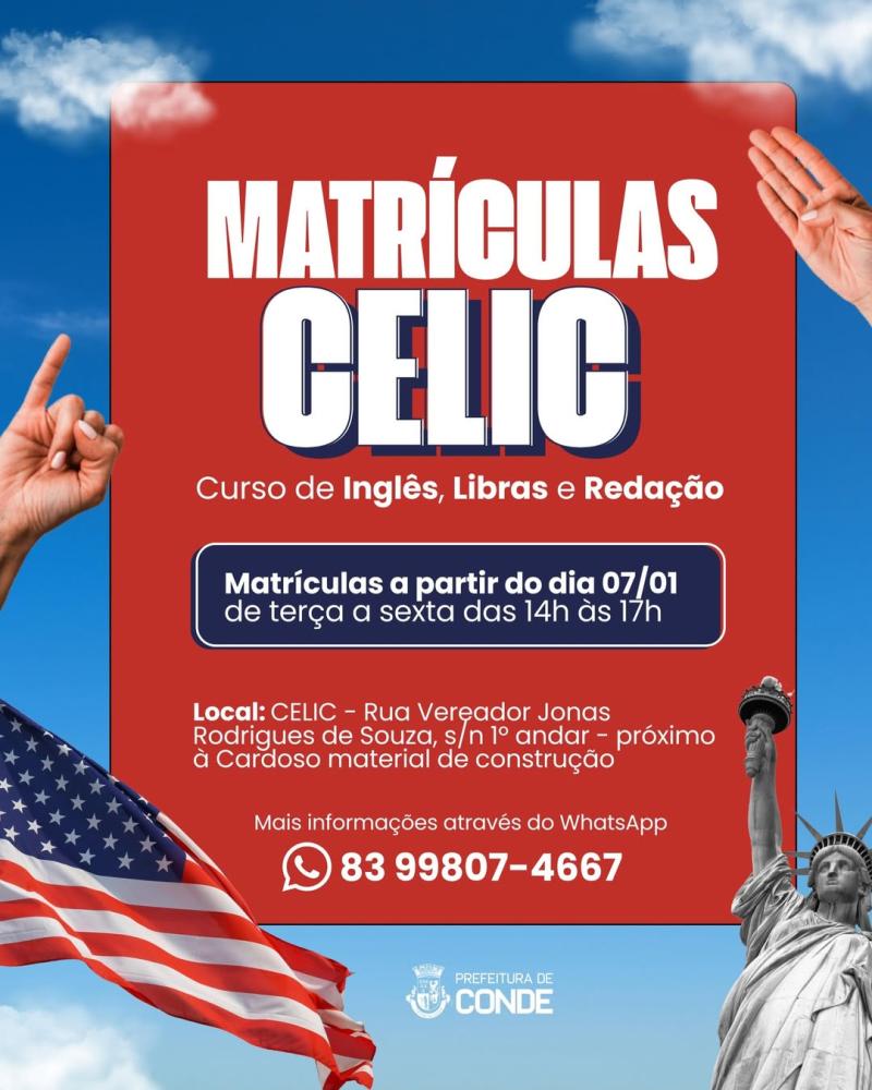 Prefeitura do Conde abre matrículas do CELIC para cursos de Inglês, Libras e Redação