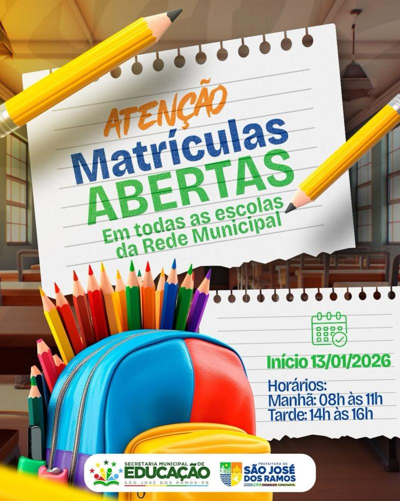 Prefeitura de São José dos Ramos abre matrículas para o ano letivo de 2026