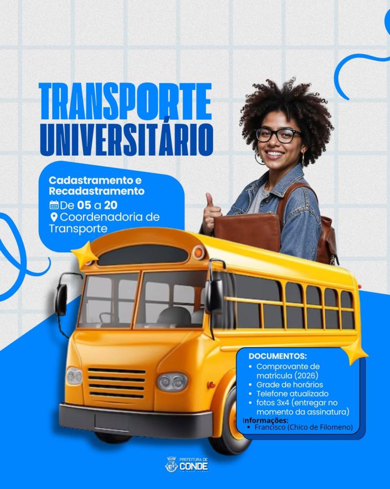 Prefeitura de Conde inicia cadastramento e recadastramento do transporte universitário