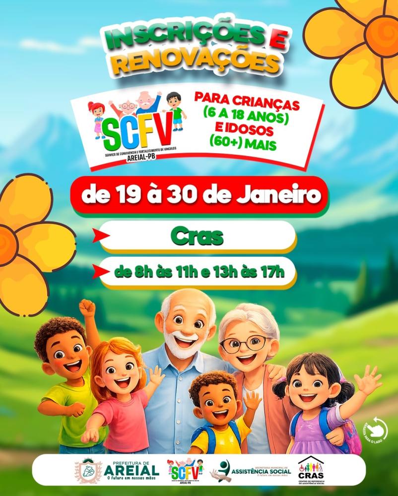 Areial inicia nesta segunda-feira inscrições e renovações do Serviço de Convivência e Fortalecimento de Vínculos