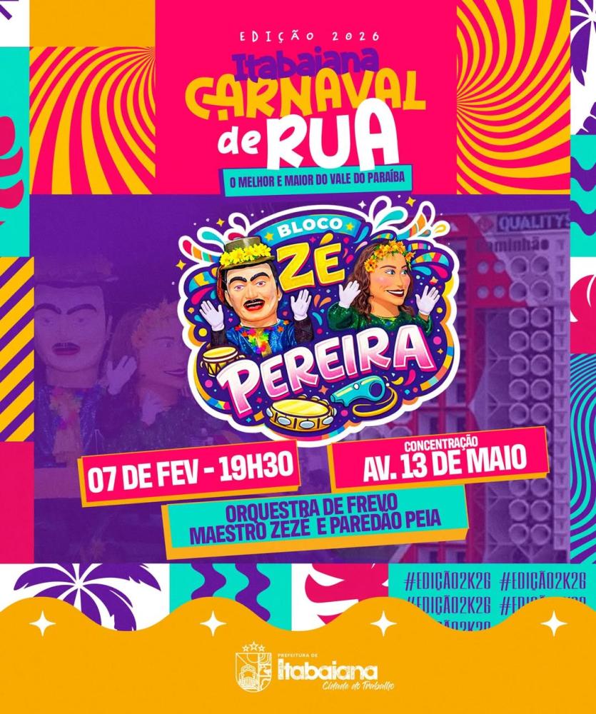 Prefeitura de Itabaiana abre oficialmente o Carnaval de Rua 2026 no dia 7 de fevereiro